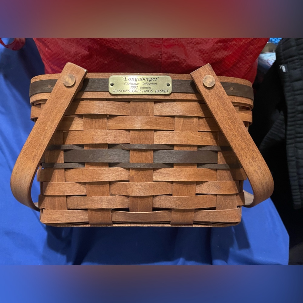 Longaberger Brown and Tan Woven Basket - Season’s Greetings 1992